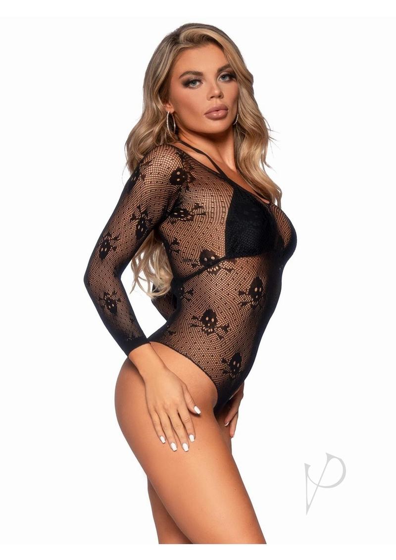 Micro Net Snap Skull Bodysuit Os Blk