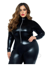 Lame Zipper Cat Suit 3x/4x Blk