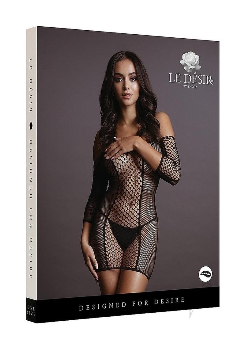 Duo Net Sleeved Mini Dress Os Blk