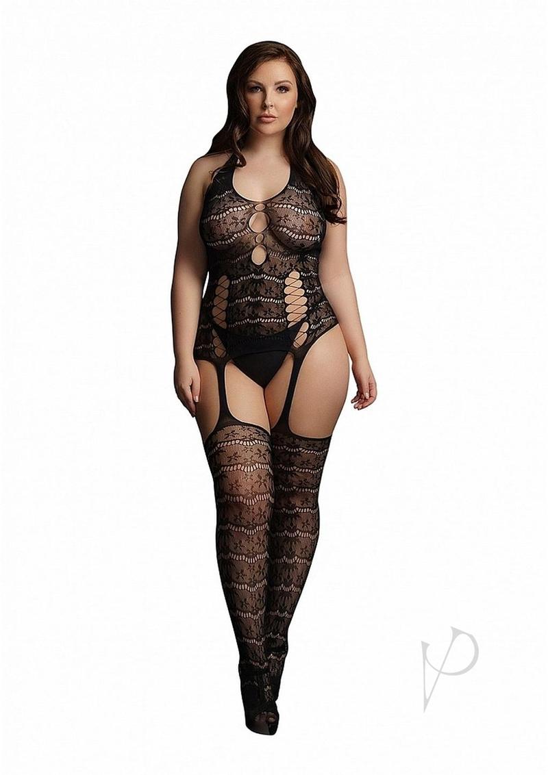 Lace Suspender Bodystocking Qn Blk