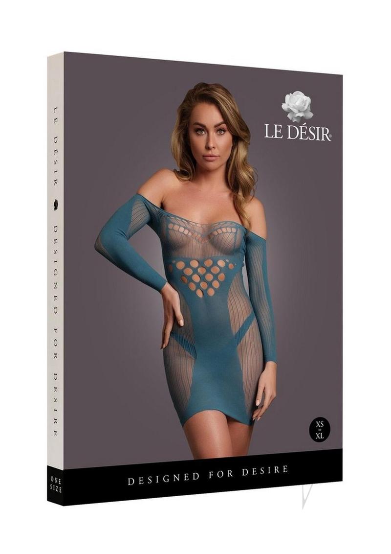 Long Sleeved Net Mini Dress Os Blu