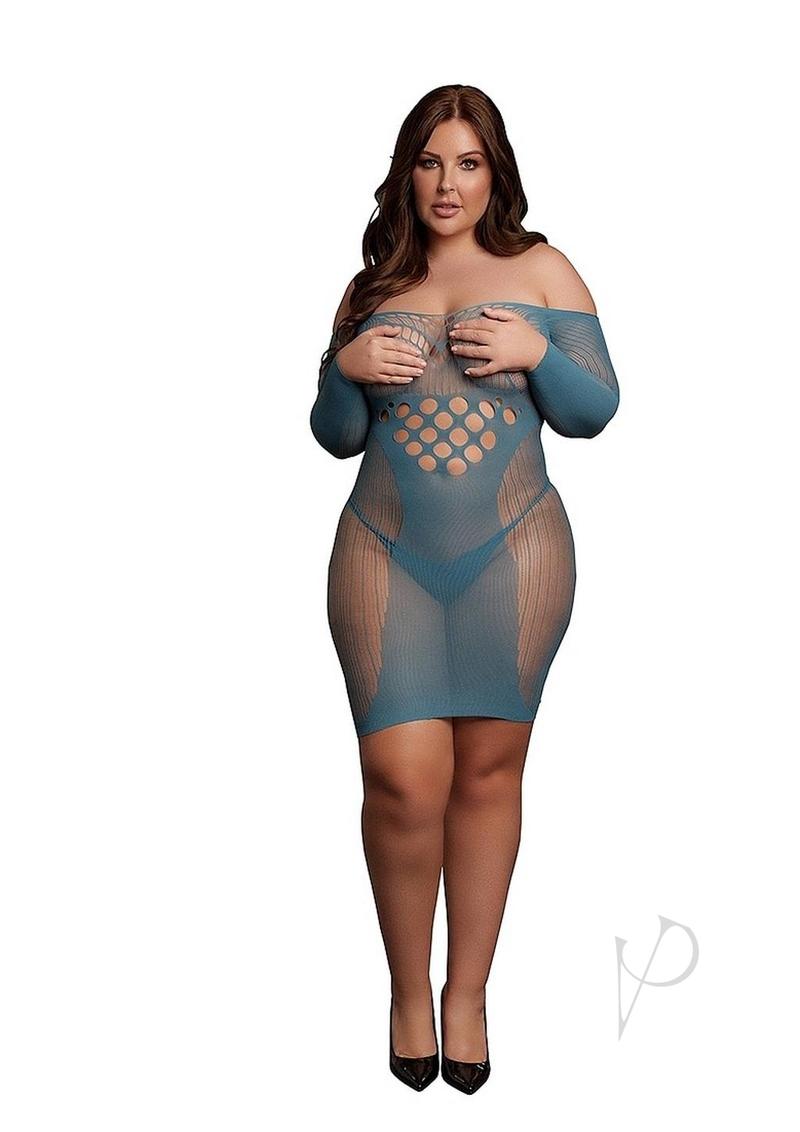 Long Sleeved Net Mini Dress Qn Blu