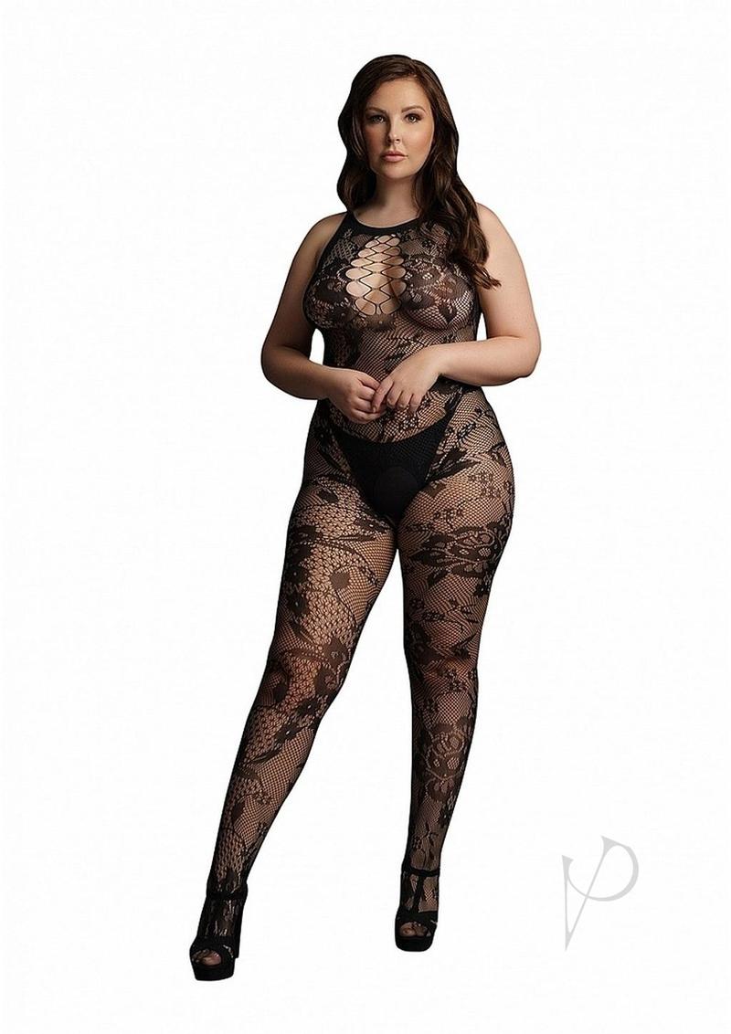 Criss Cross Neck Bodystocking Qn Blk