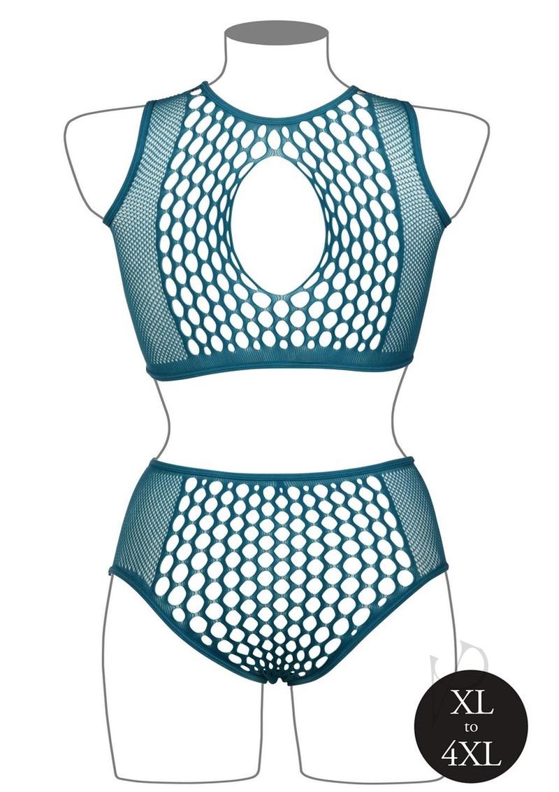 Duo Net Key Hole Bra Set Qn Blu