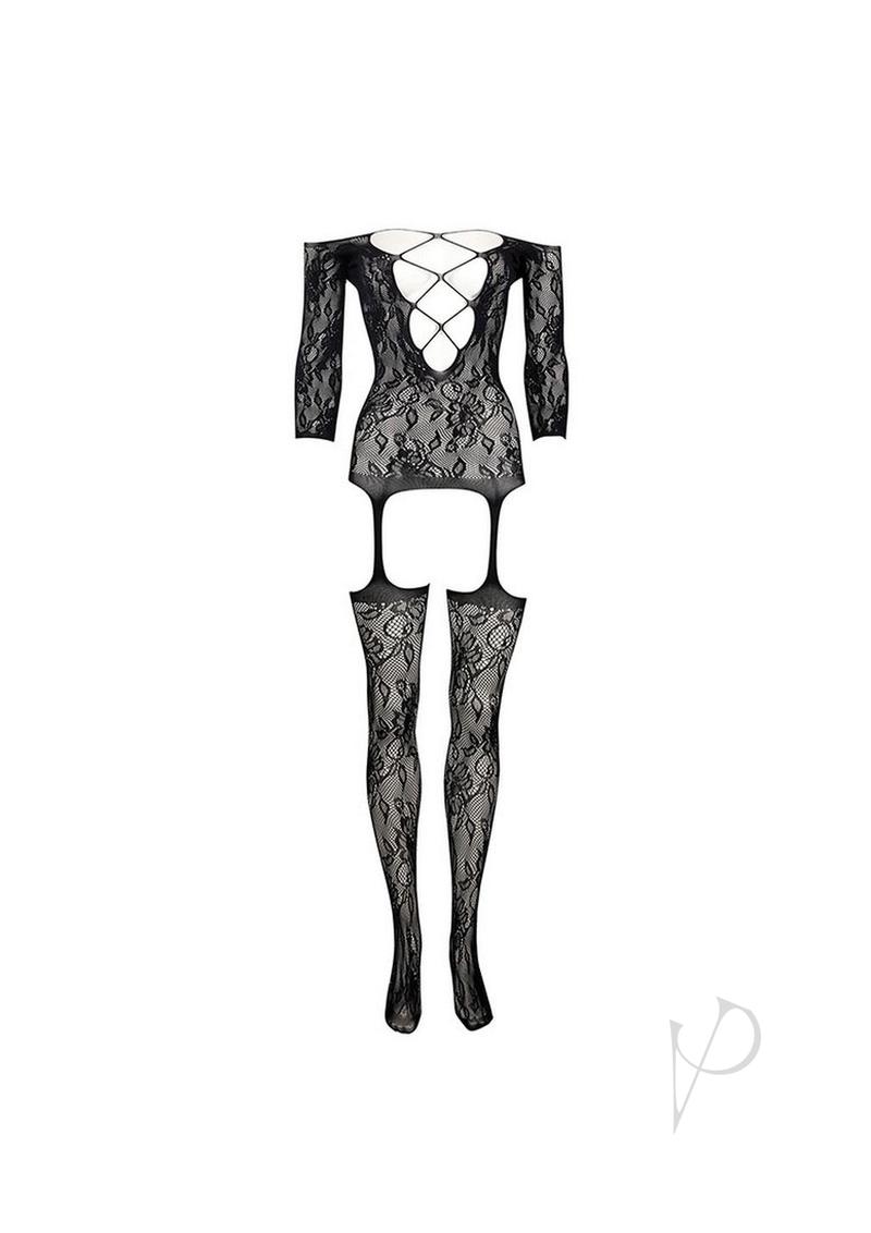 Criss Cross Neck Bodystocking Os Blk