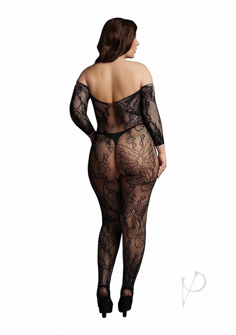 Lace Sleeved Bodystocking Qn Blk