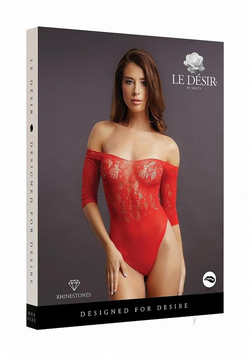 Crotchless Rhinestone Teddy Os Red