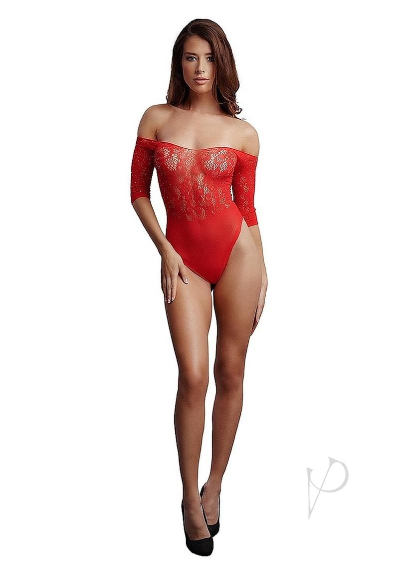 Crotchless Rhinestone Teddy Os Red