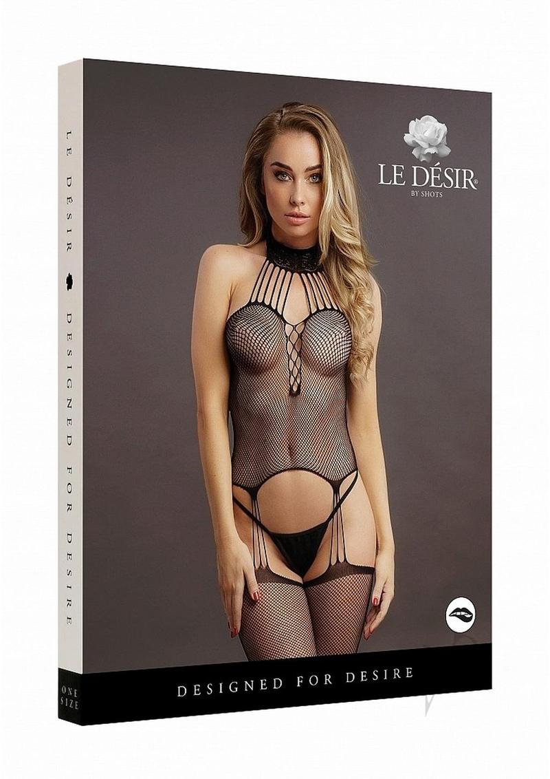 Suspender Fishnet Choke Bodystock Os Blk