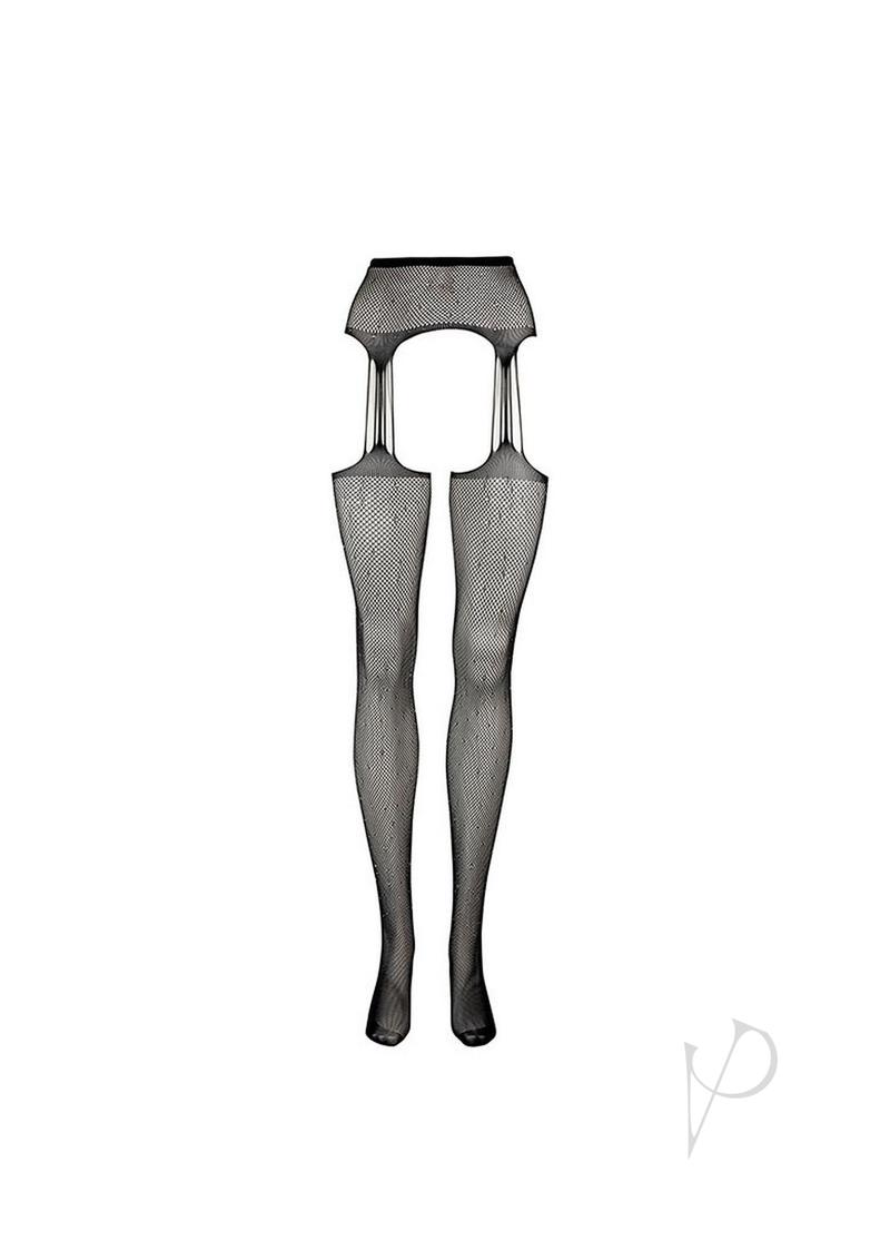 Suspender Rhinestone Pantyhose Os Blk