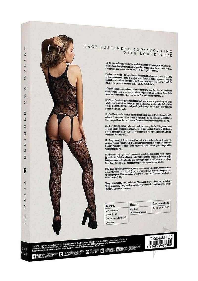 Lace Suspender Bodystocking Round Os Blk