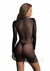 Long Sleeve Fishnet Dress Os Blk