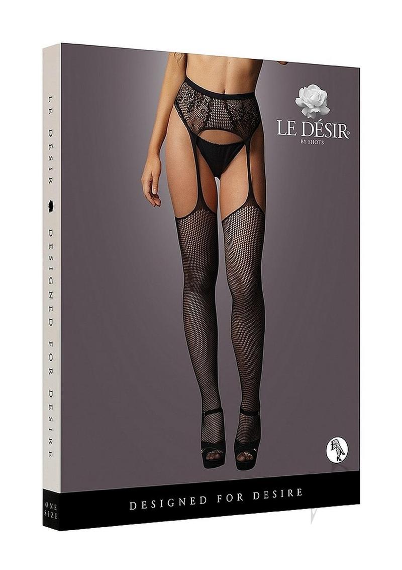 Fishnet Lace Garterbelt Stocking Os Blk