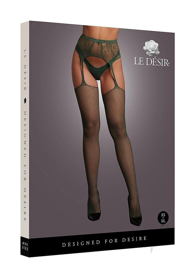 Fishnet Lace Garterbelt Stocking Os Grn