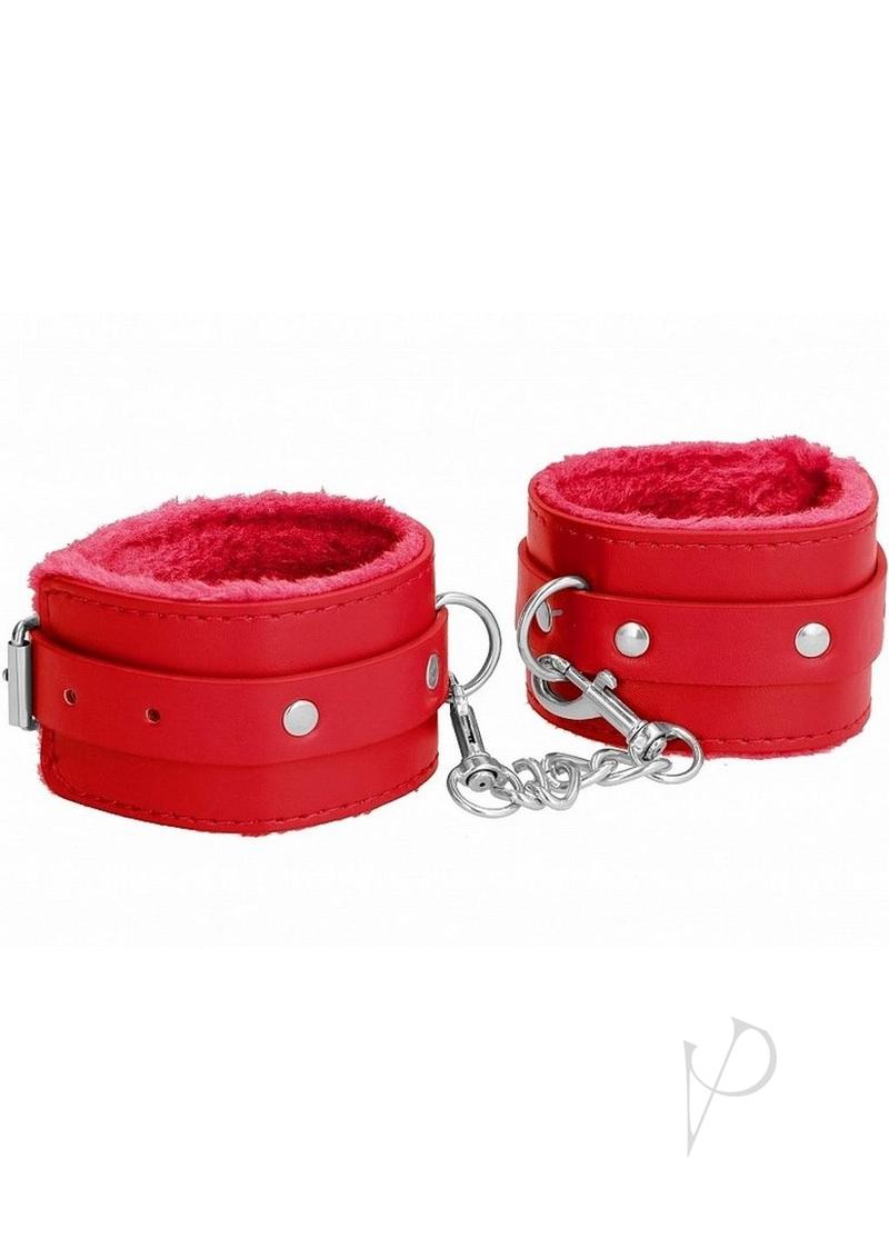 Ouch Plush Leather Wrist Cuff Red