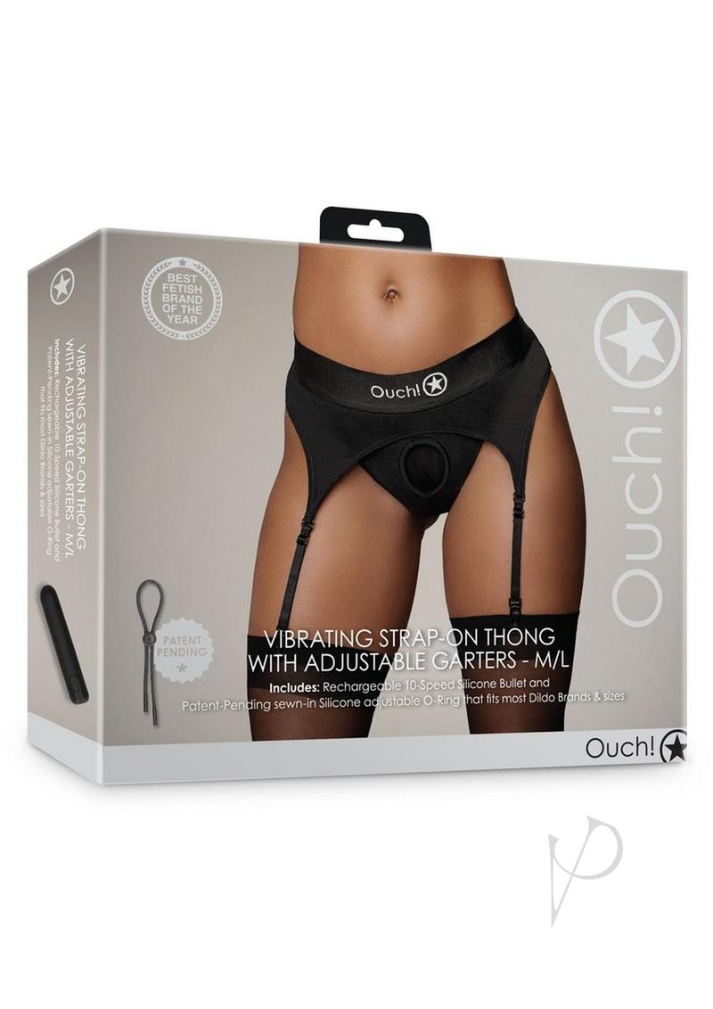 Ouch Vibe Strapon Thong Garter M/l Blk