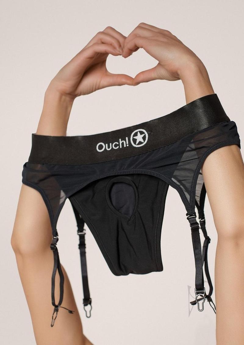 Ouch Vibe Strapon Thong Garter M/l Blk