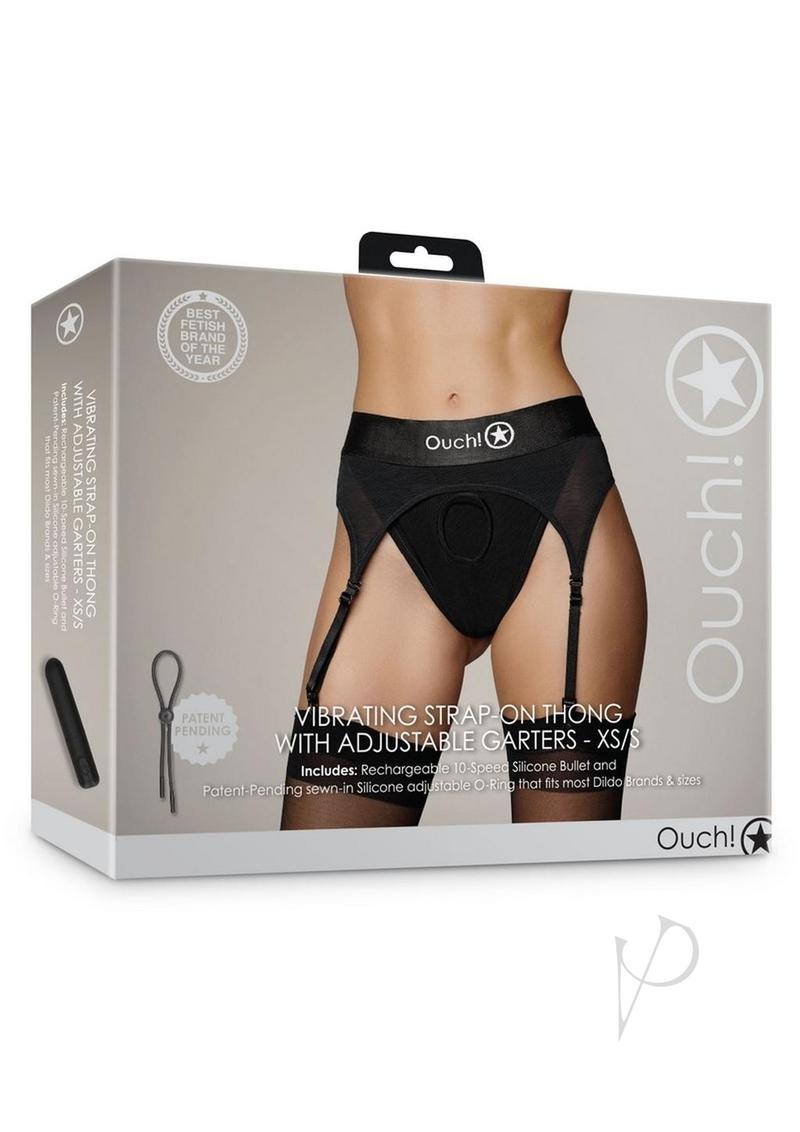 Ouch Vibe Strapon Thong Garter Xs/sm Blk