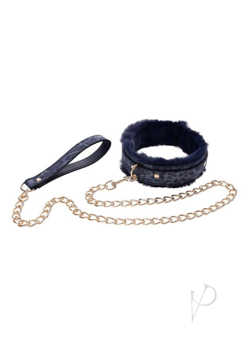 Sandm Cougar Fur Collar/leash Nvy/gld