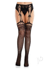 Rhinestone Lace Stocking Garter Blk Os