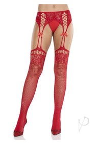 Rhinestone Lace Stocking Garter Red Os