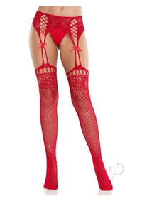 Rhinestone Lace Stocking Garter Red Os