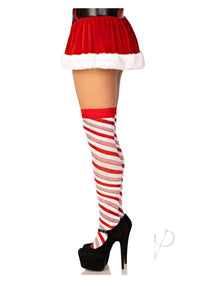 Candy Cane Lurex Over Knee Socks Wht Os