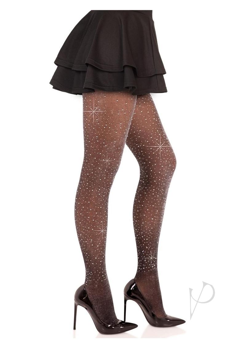 Spandex Lurex Rhinestone Tights Blk Os