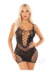 Lace Net Mini Dress Dual Strap Blk Os