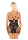 Lace Net Mini Dress Dual Strap Blk Os