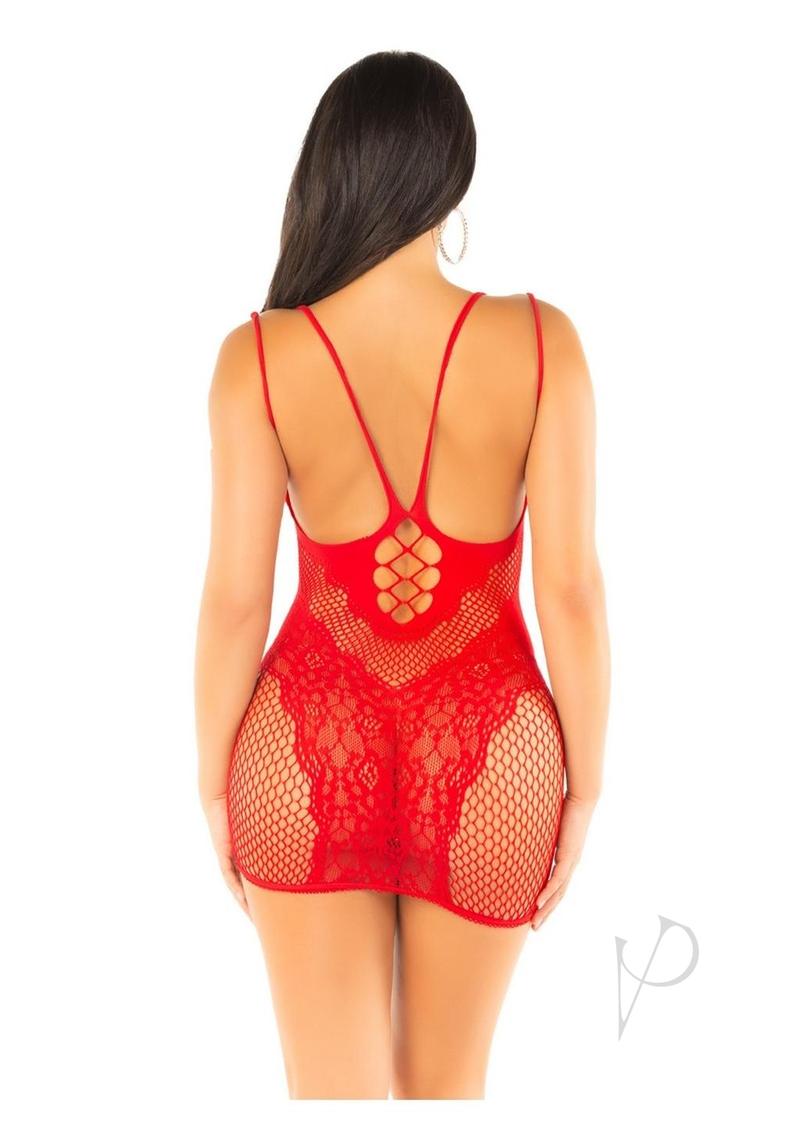 Lace Net Mini Dress Dual Strap Red Os