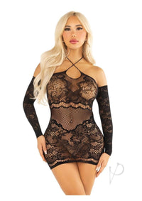 Seamless Lace Off Shoulder Dress Blk Os