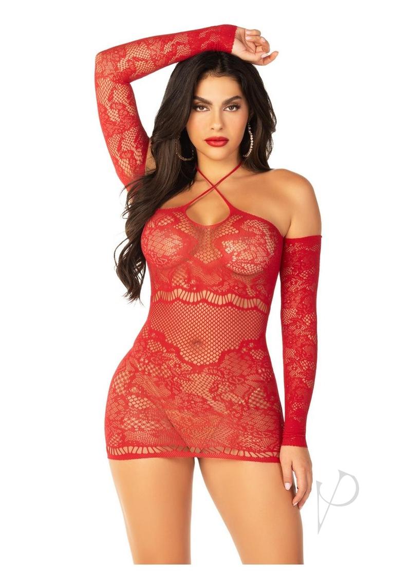 Seamless Lace Off Shoulder Dress Red Os