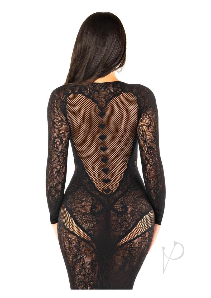 Lace Net Body Con Gown Heart Blk Os