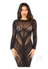 Lace Net Body Con Gown Heart Blk Os