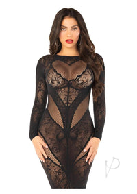 Lace Net Body Con Gown Heart Blk Os