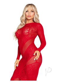 Lace Net Body Con Gown Heart Red Os