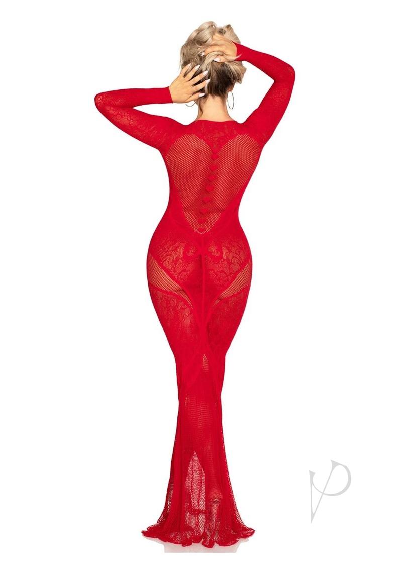 Lace Net Body Con Gown Heart Red Os