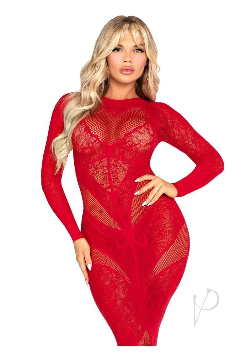 Lace Net Body Con Gown Heart Red Os