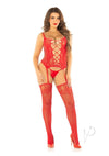 Lace Net Cami Stocking Gstring Red Os