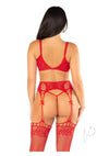 Lace Bra Duo Strap Gstring Garter Red Os