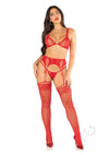Lace Bra Duo Strap Gstring Garter Red Os