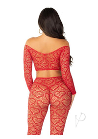 Heart Off Shoulder Footles Tights Red Os