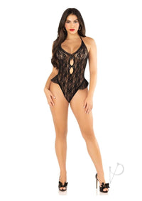 Floral Lace Bodysuit Flutter Blk Os