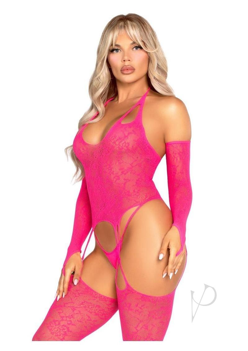 Lace Halter Footless Cami Arm Pnk 2pc