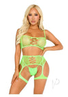 Fishnet Bra Garter Harness 2pc Grn Os