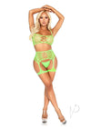 Fishnet Bra Garter Harness 2pc Grn Os