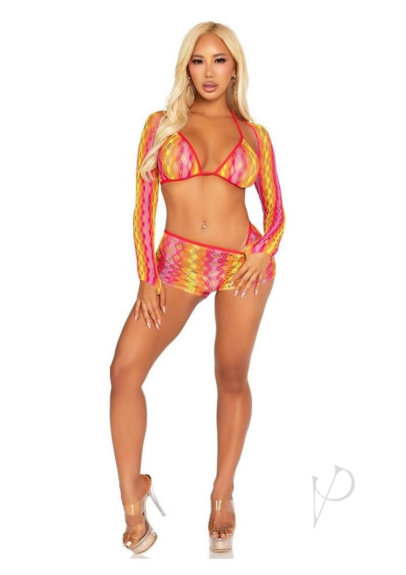 Zigzag Net Bikini Top Short Shrug 3pc Os