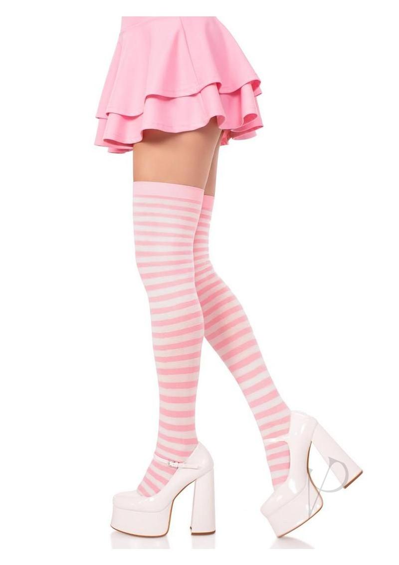 Nylon Stocking W/ Stripe White/l.pi O/s