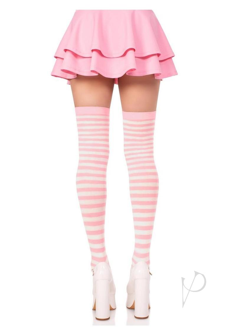 Nylon Stocking W/ Stripe White/l.pi O/s